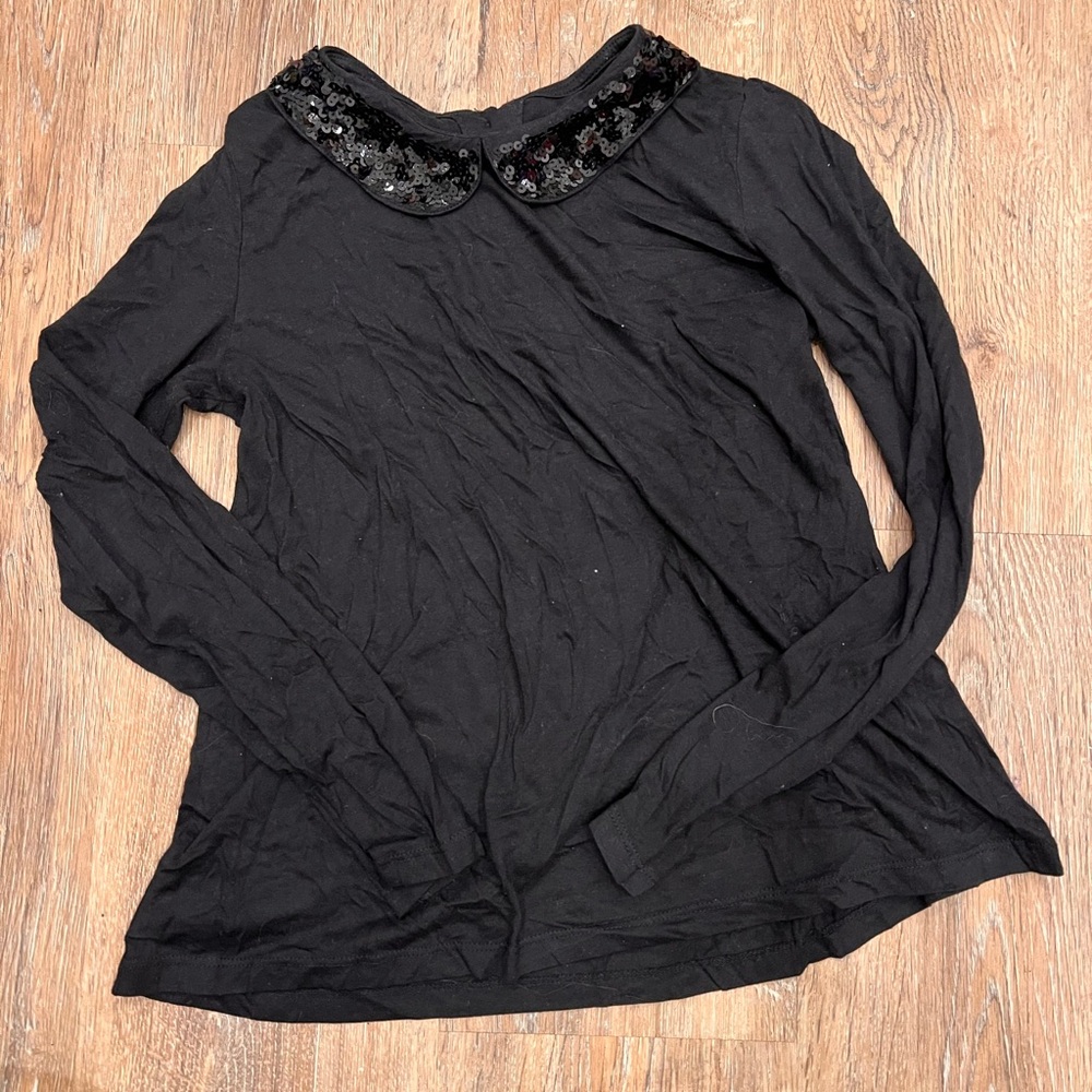 Black Sequin Collar Girls Top